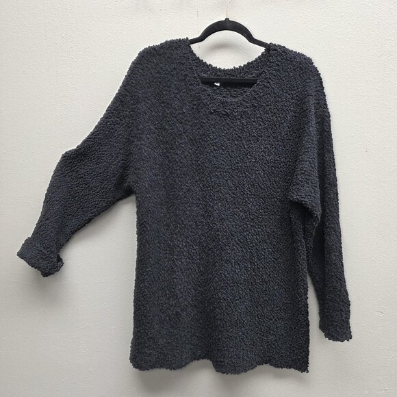 Unknown Sweaters - Boucle Sherpa Pullover Sweater Womens XL Charcoal Gray Textured Tunic Cozy